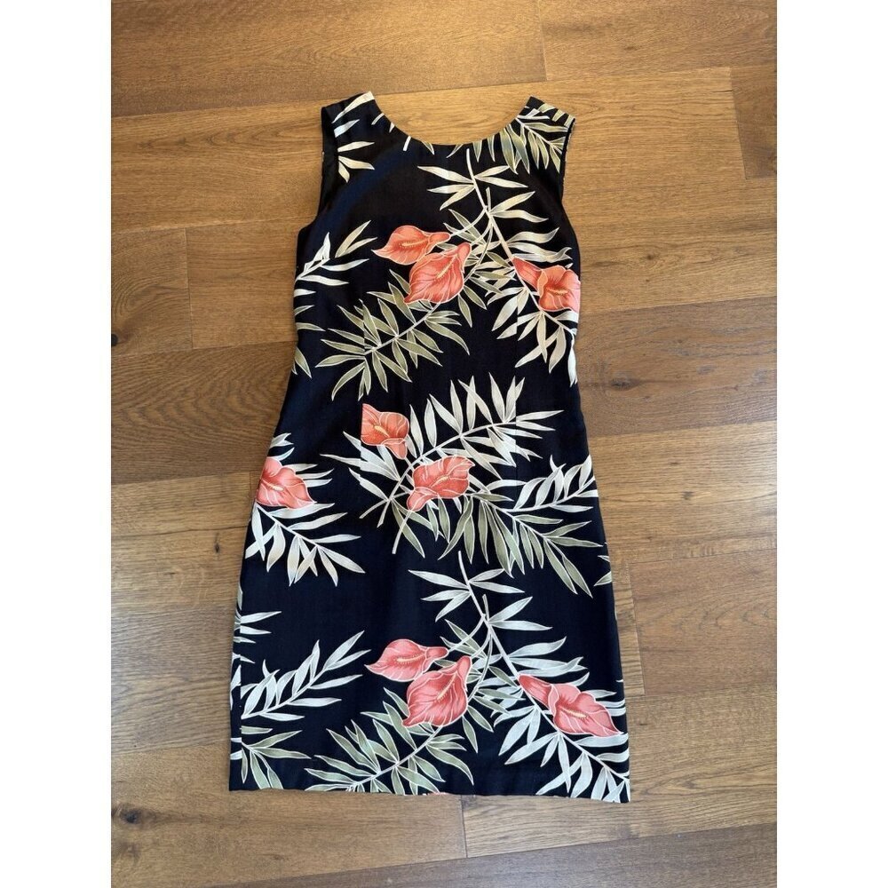 Vintage Tommy Bahama BlackFloral 100% Silk Dress Size 4 - Picture 2 of 10